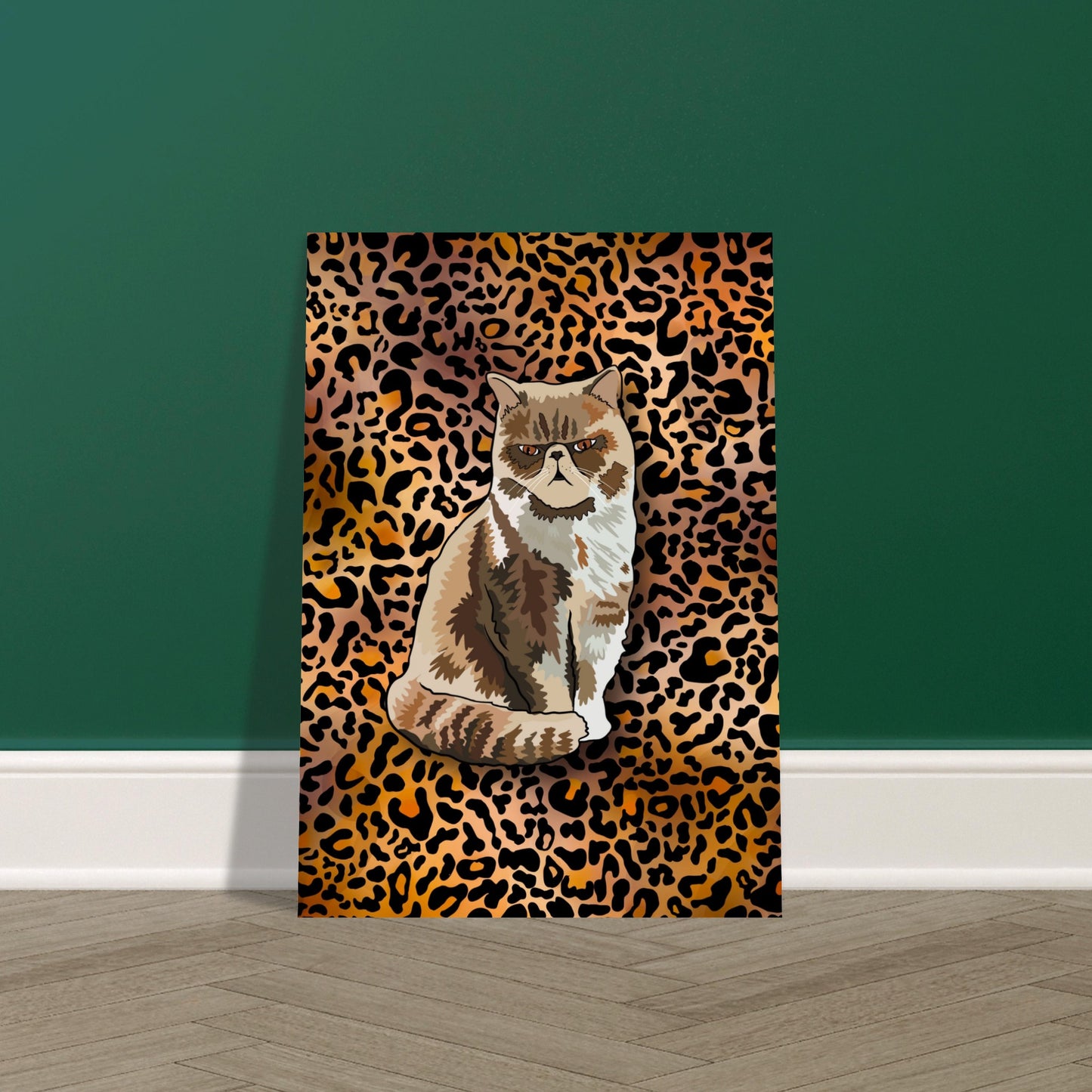 Leopard Print Cat Illustration - Premium Matte Paper Poster