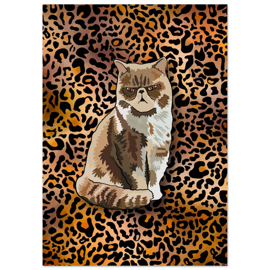 Leopard Print Cat Illustration - Premium Matte Paper Poster